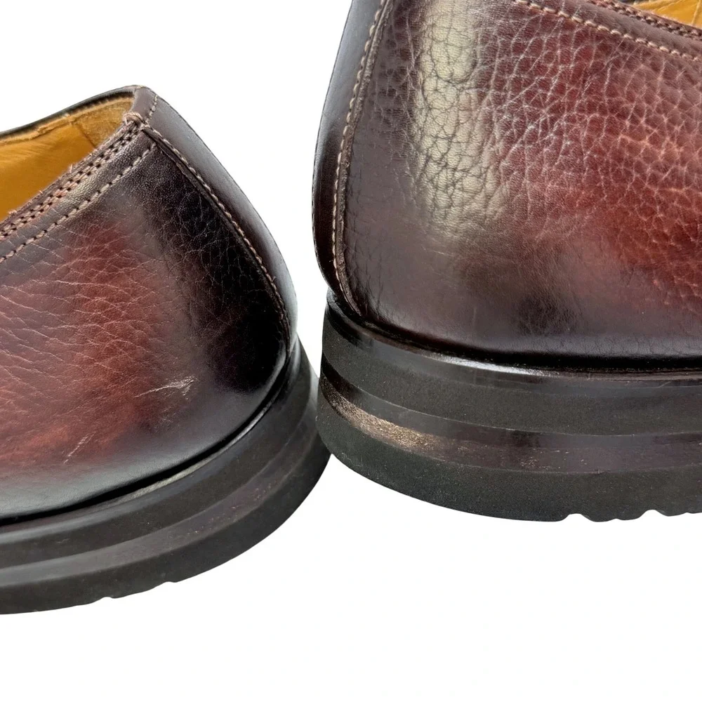 Magnanni Derby Shoes Melich III 12M $625 Brown Painted Grained Leather 23794